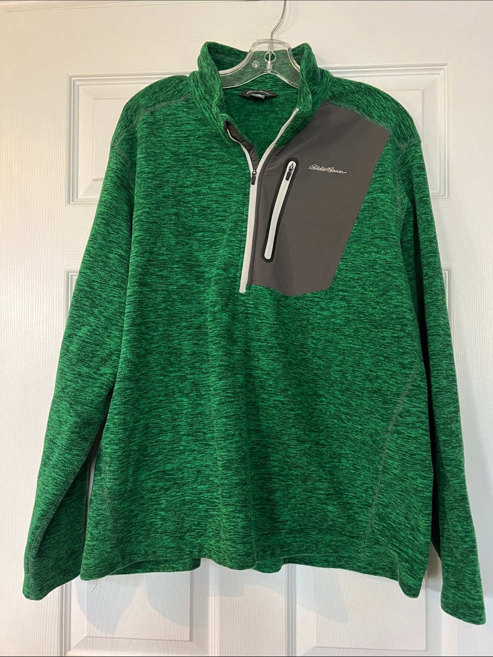 Eddie Bauer Green Heathered Quarter-Zip with Charcoal Chest Panel